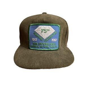 Vintage Green Corduroy Girl Scout Patch Trucker Hat Snapback Cap
